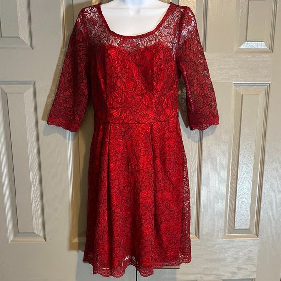 Betsy Johnson Red Mini Dress with Black & Red Lace Overlay - Picture 6 of 6